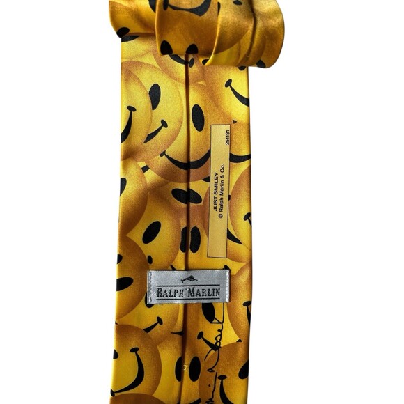 Smiley Face Necktie Vintage Ralph Marlin 90s Yellow Novelty Ties for Men EMOJI - Picture 2 of 2